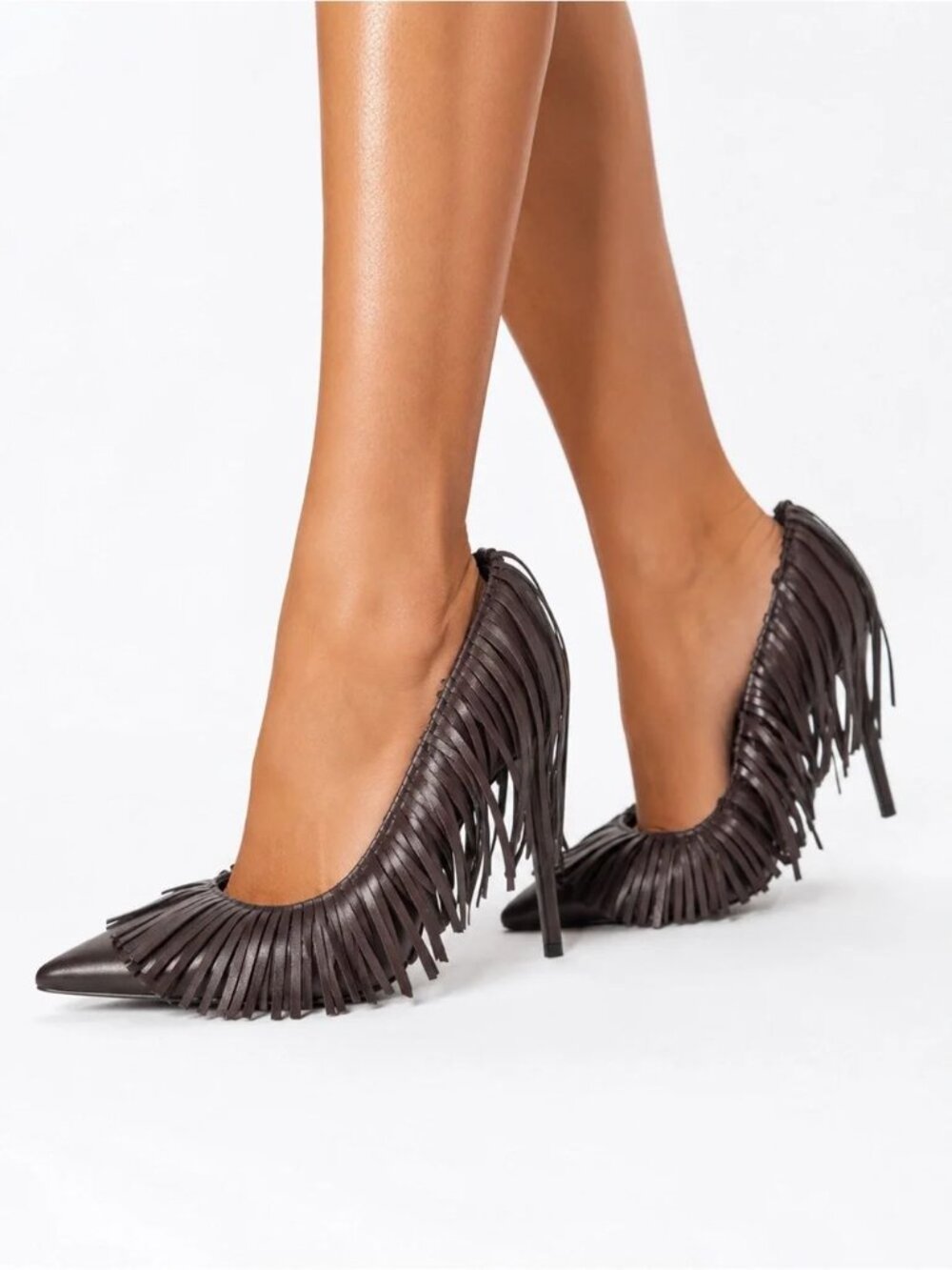 AZALEA WANG Ralph Chocolate Fringe Classic Pumps Heels Size 6 Brown NEW